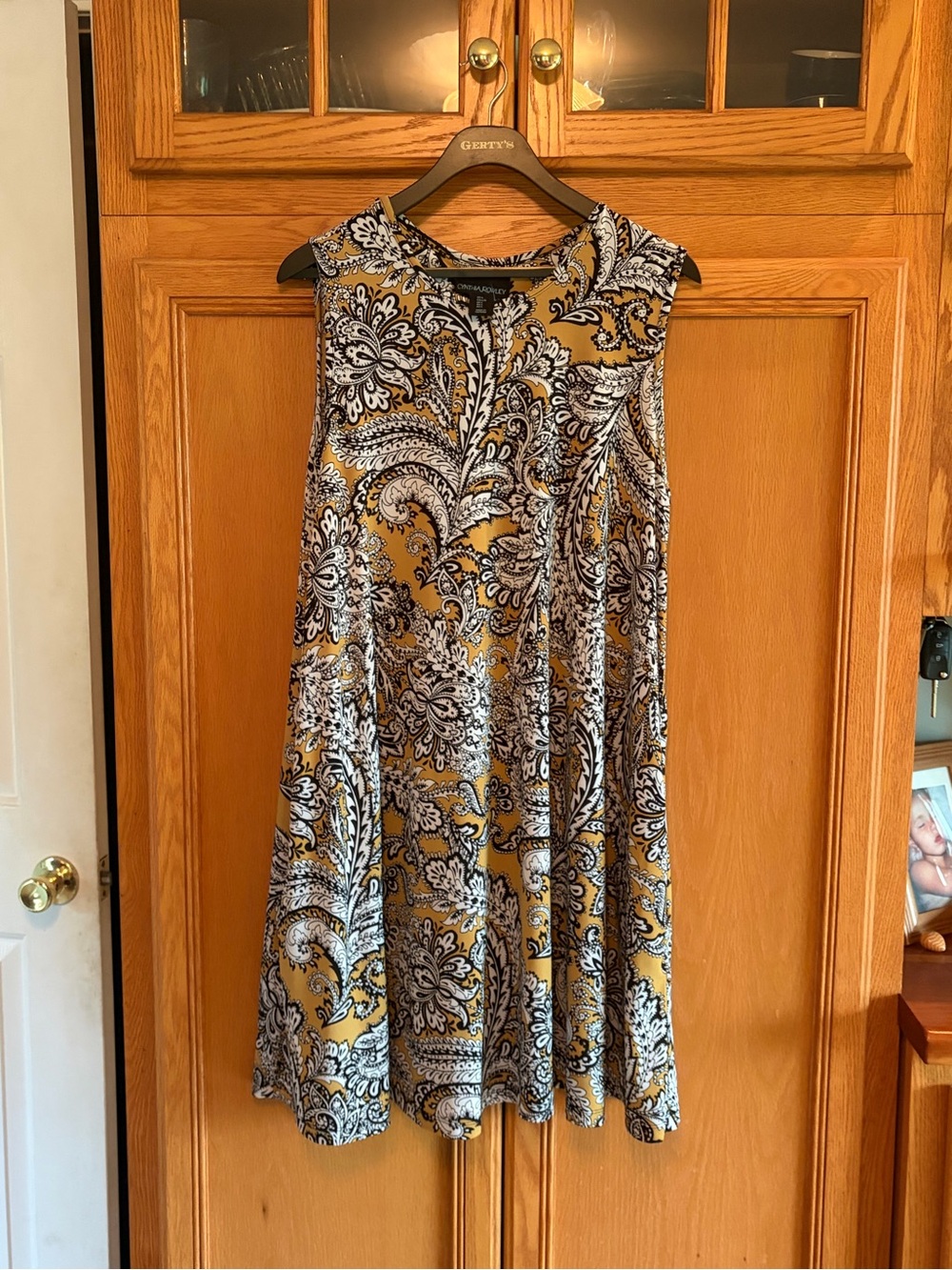 Cynthia Rowley Sleeveless Paisley Print Swing Dress Mustard/bk/Wh size large